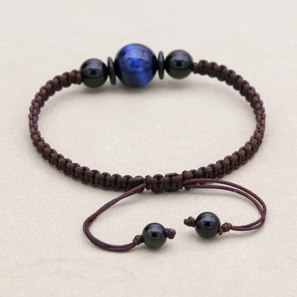 Insight & Protection: 12mm Blue Tiger's Eye Obsidian Woven Bracelet