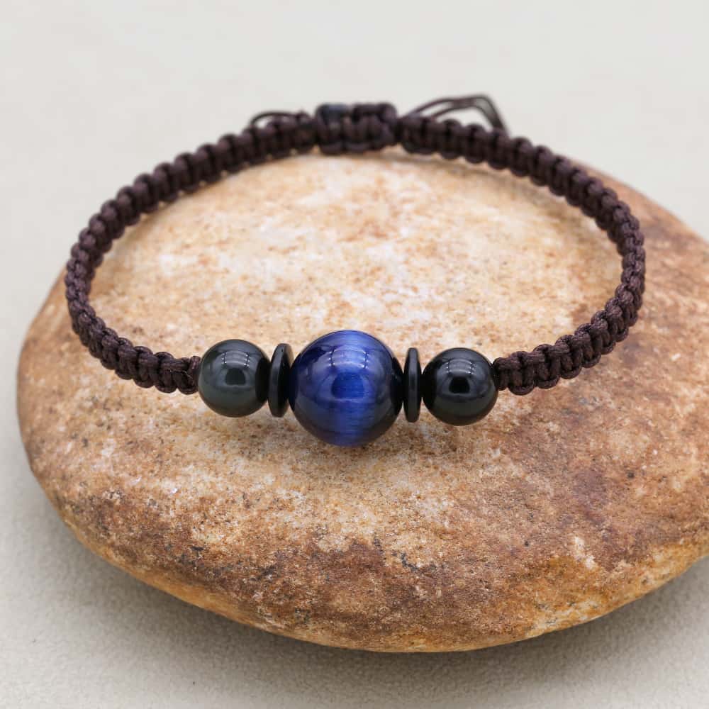 Insight & Protection: 12mm Blue Tiger's Eye Obsidian Woven Bracelet