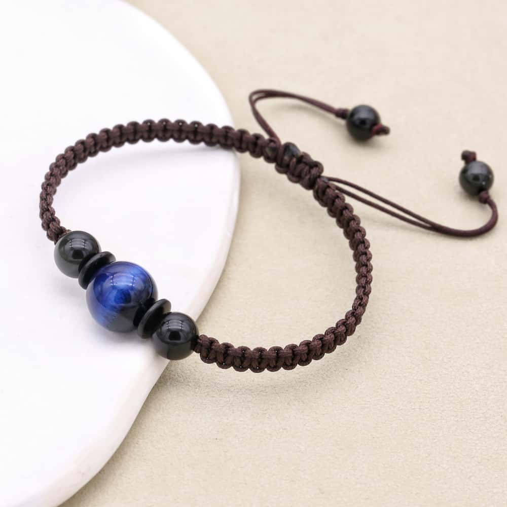 Insight & Protection: 12mm Blue Tiger's Eye Obsidian Woven Bracelet