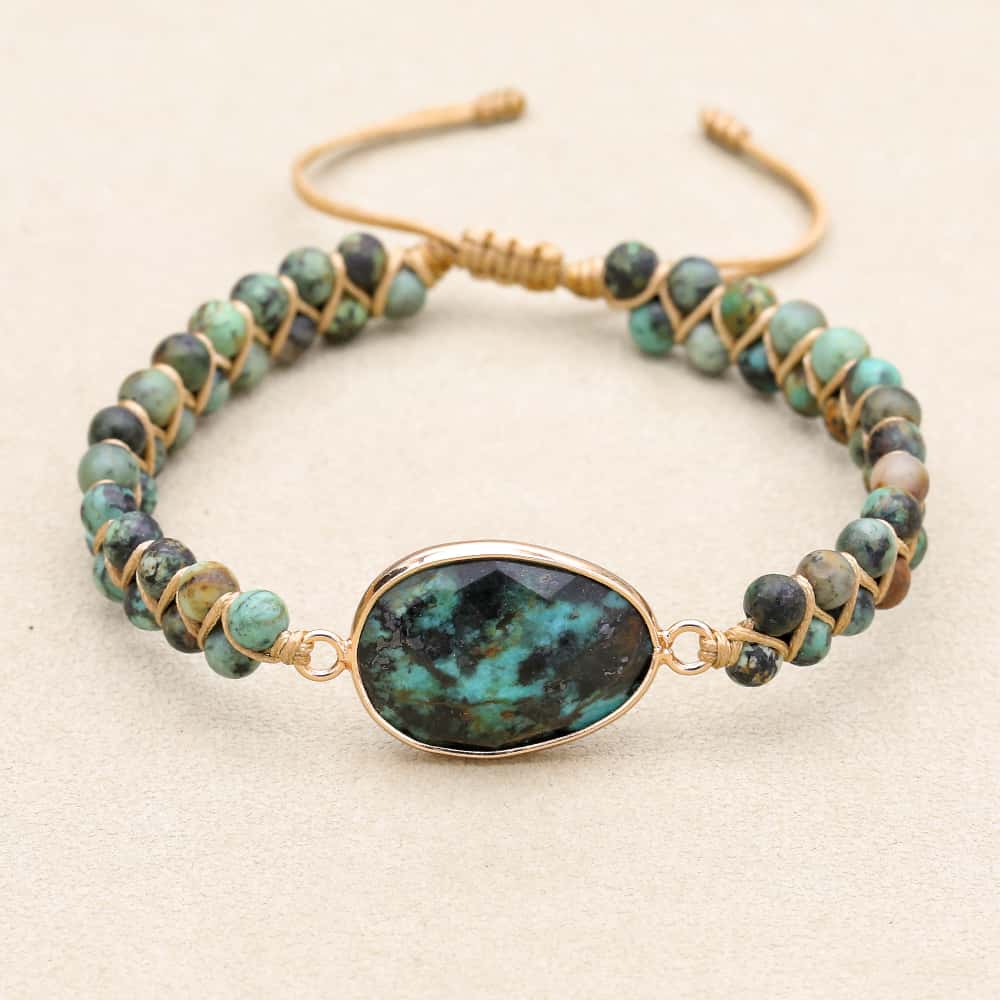 Evolution & Growth: African Turquoise Woven Charm Boho Bracelet