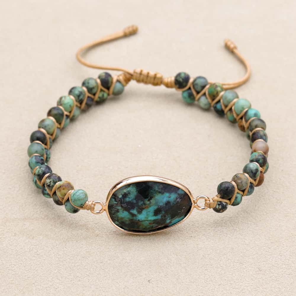 Evolution & Growth: African Turquoise Woven Charm Boho Bracelet