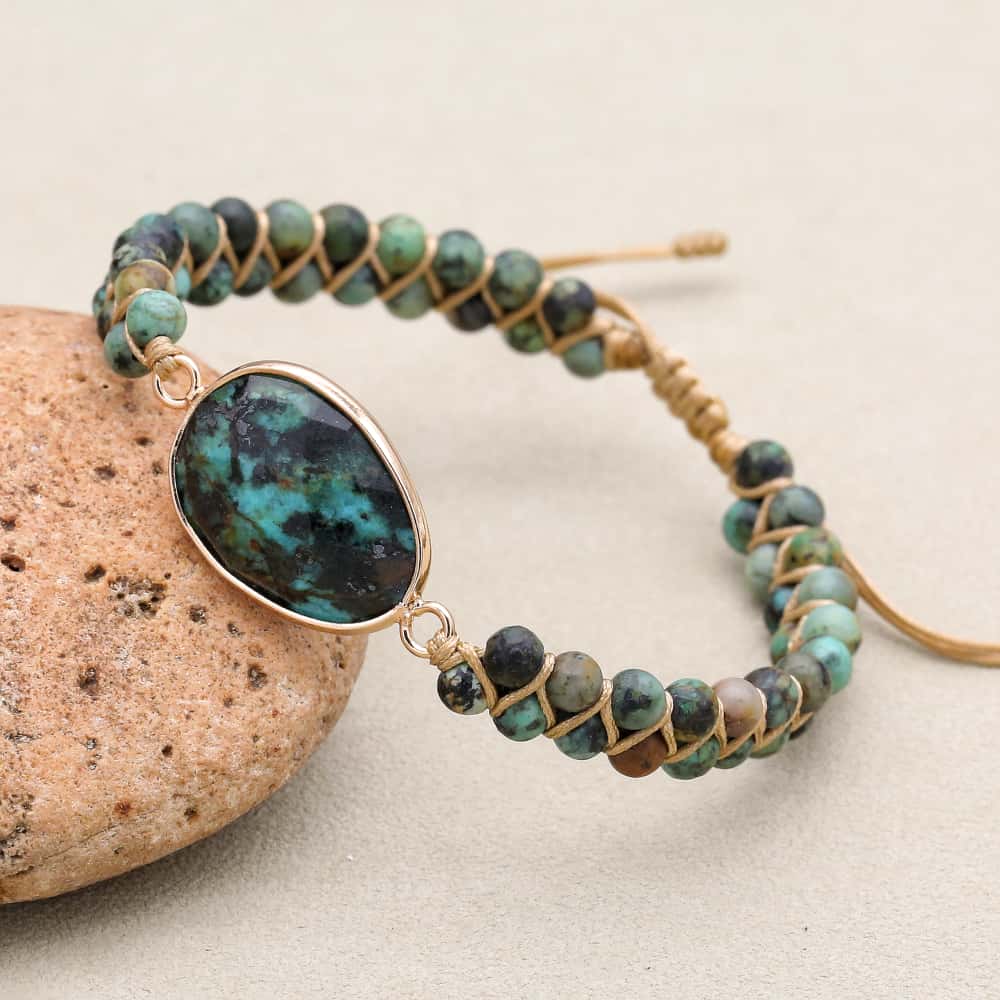 Evolution & Growth: African Turquoise Woven Charm Boho Bracelet
