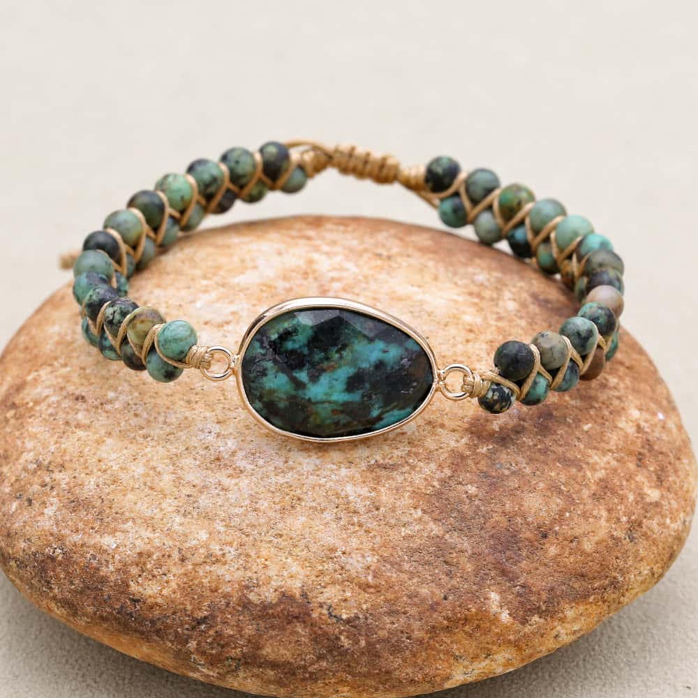 Evolution & Growth: African Turquoise Woven Charm Boho Bracelet
