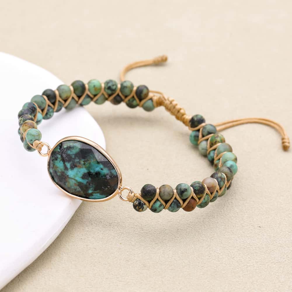 Evolution & Growth: African Turquoise Woven Charm Boho Bracelet