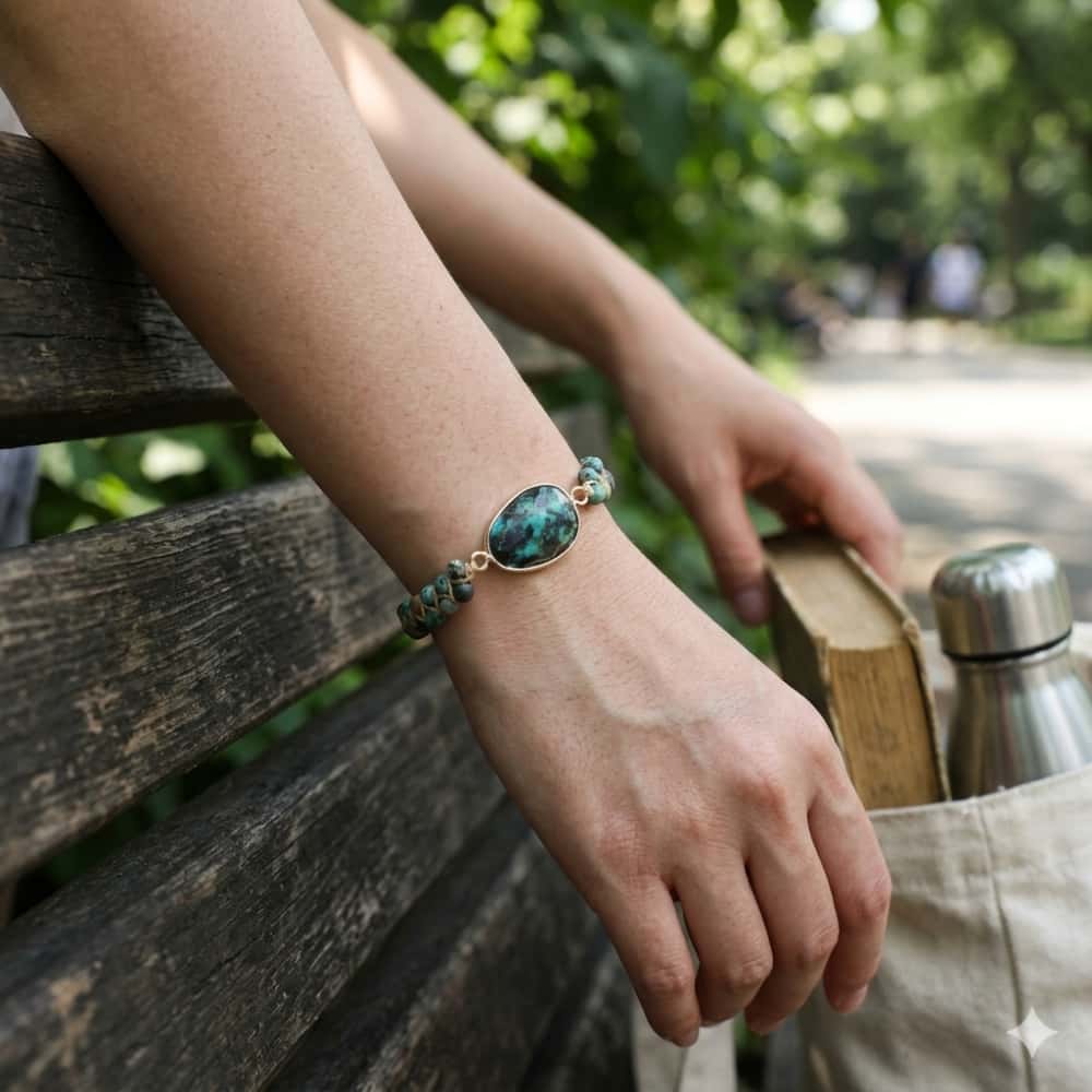 Evolution & Growth: African Turquoise Woven Charm Boho Bracelet