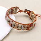 Longevity & Peace: Shoushan Stone Leather Woven Boho Bracelet