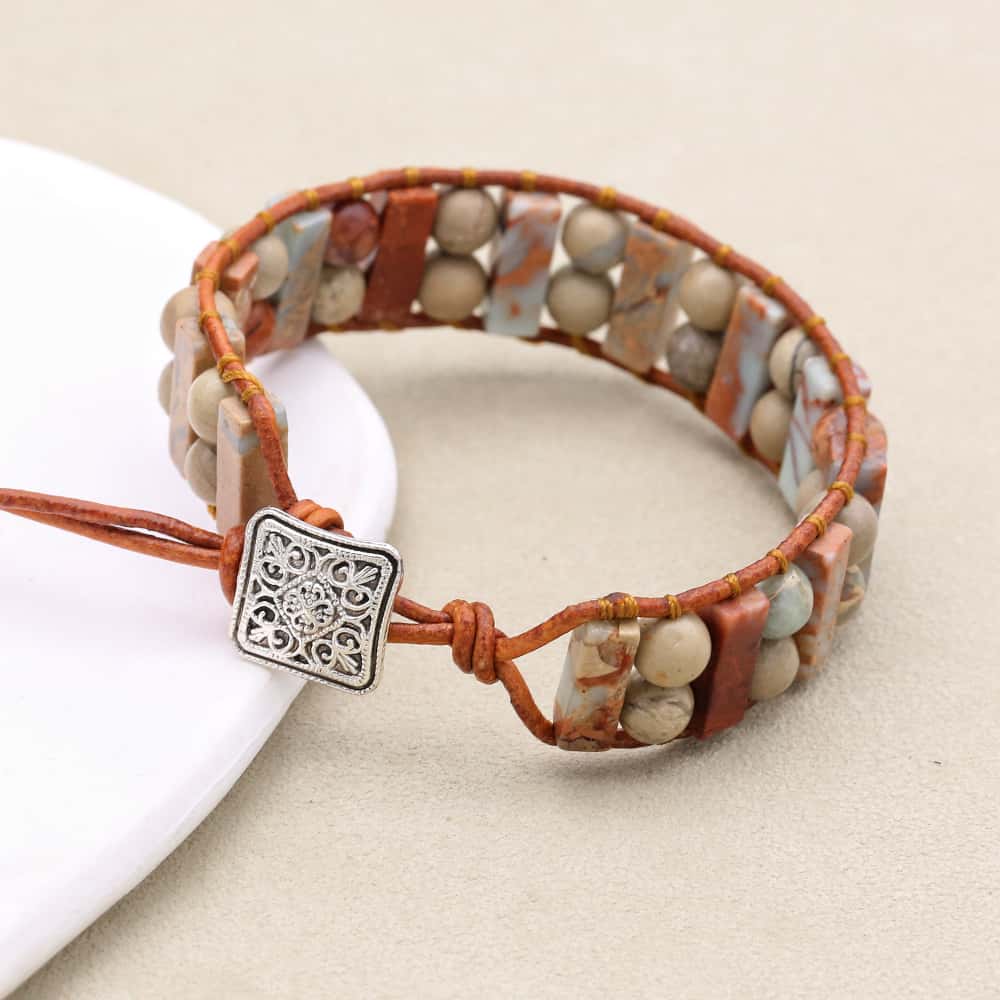 Longevity & Peace: Shoushan Stone Leather Woven Boho Bracelet
