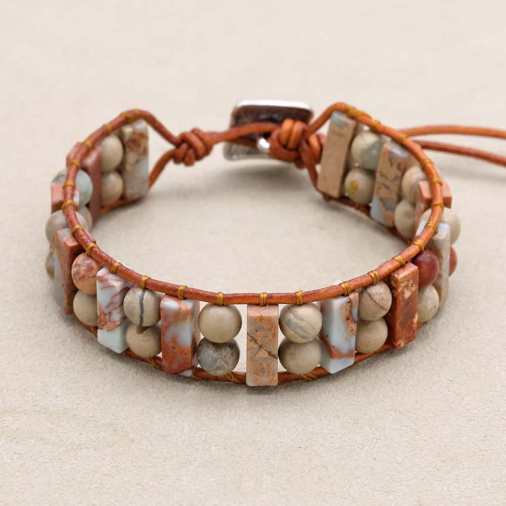 Longevity & Peace: Shoushan Stone Leather Woven Boho Bracelet