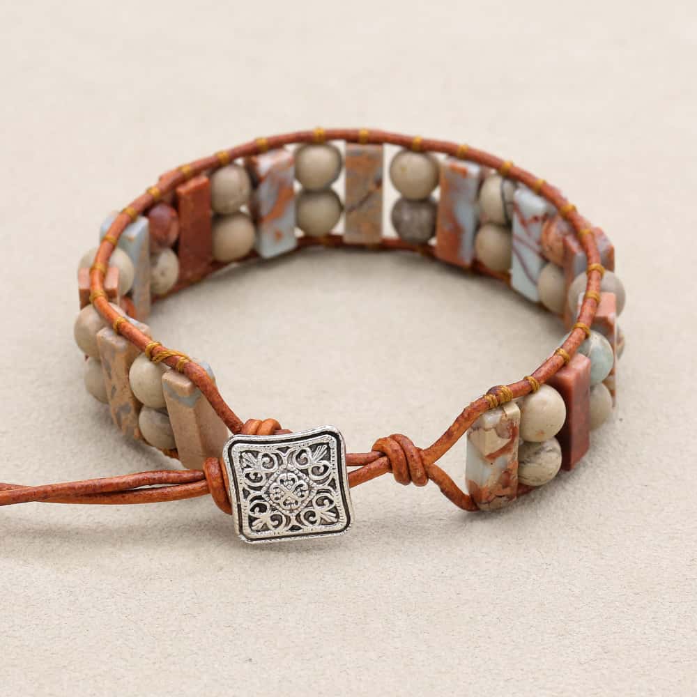 Longevity & Peace: Shoushan Stone Leather Woven Boho Bracelet