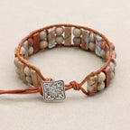 Longevity & Peace: Shoushan Stone Leather Woven Boho Bracelet