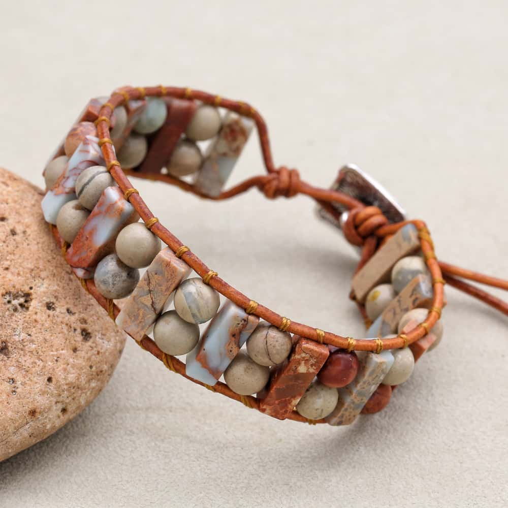 Longevity & Peace: Shoushan Stone Leather Woven Boho Bracelet