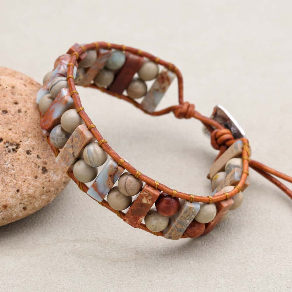 Longevity & Peace: Shoushan Stone Leather Woven Boho Bracelet