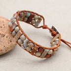 Longevity & Peace: Shoushan Stone Leather Woven Boho Bracelet