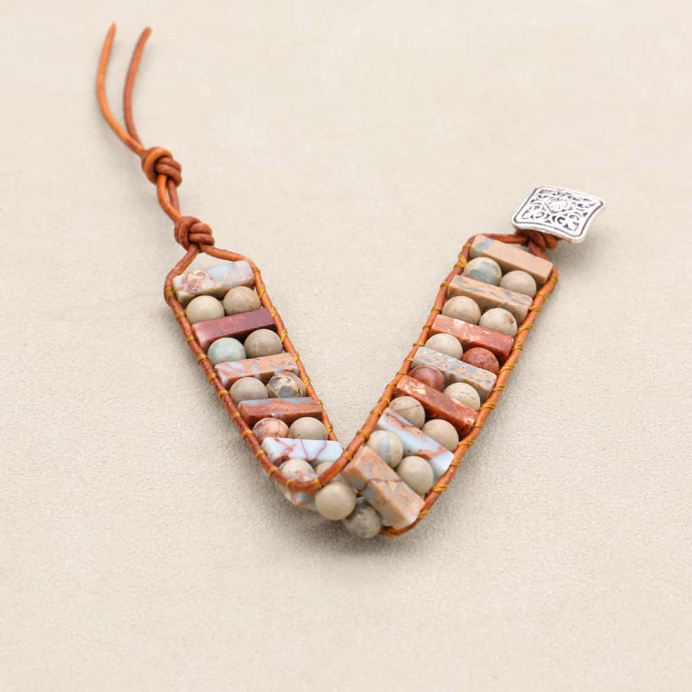 Longevity & Peace: Shoushan Stone Leather Woven Boho Bracelet