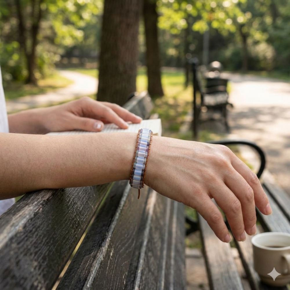 Serenity and Inspiration: Opalite Cylinder Fluorite Woven Leather Bracelet