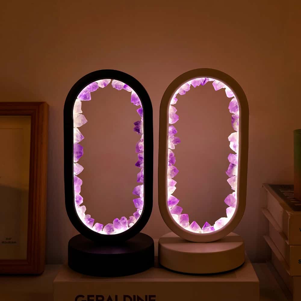 Deep Sleep Sanctuary: Amethyst Oval Halo Crystal Night Light for Calm and Anxiety Relief