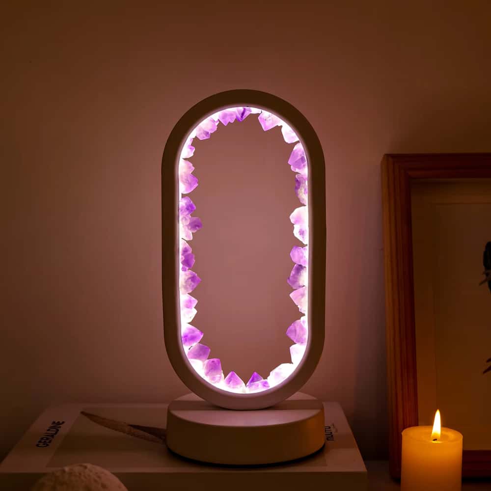 Deep Sleep Sanctuary: Amethyst Oval Halo Crystal Night Light for Calm and Anxiety Relief