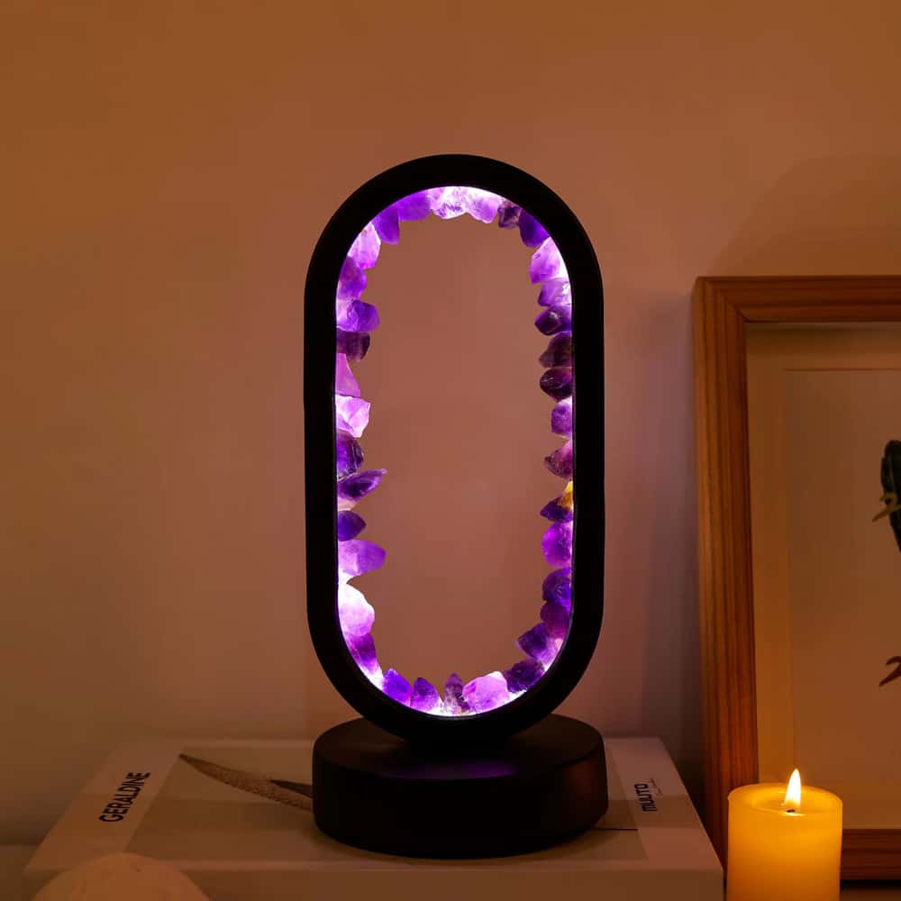 Deep Sleep Sanctuary: Amethyst Oval Halo Crystal Night Light for Calm and Anxiety Relief