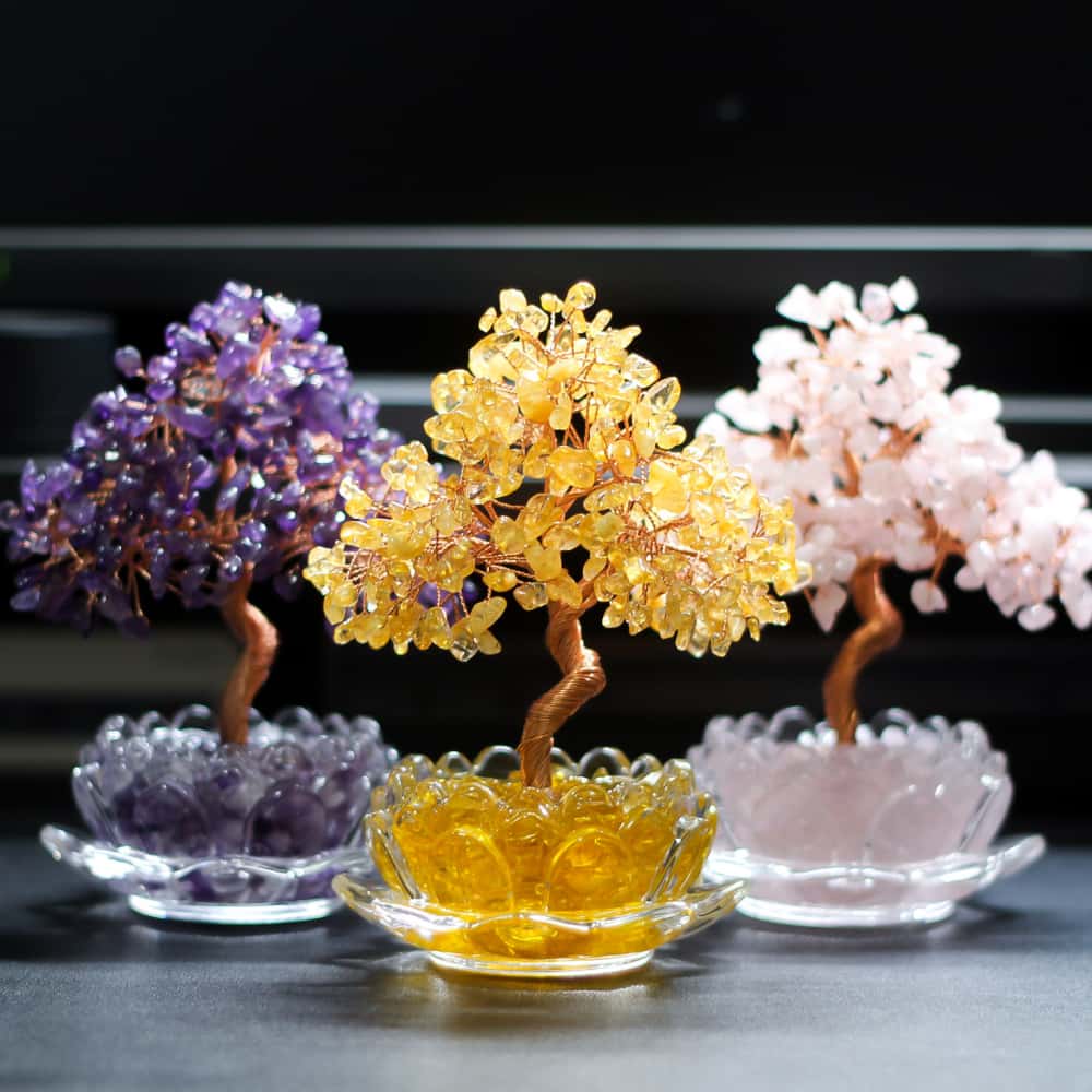 Abundance and Harmony: Natural Crystal Bonsai Money Tree Lotus Placement