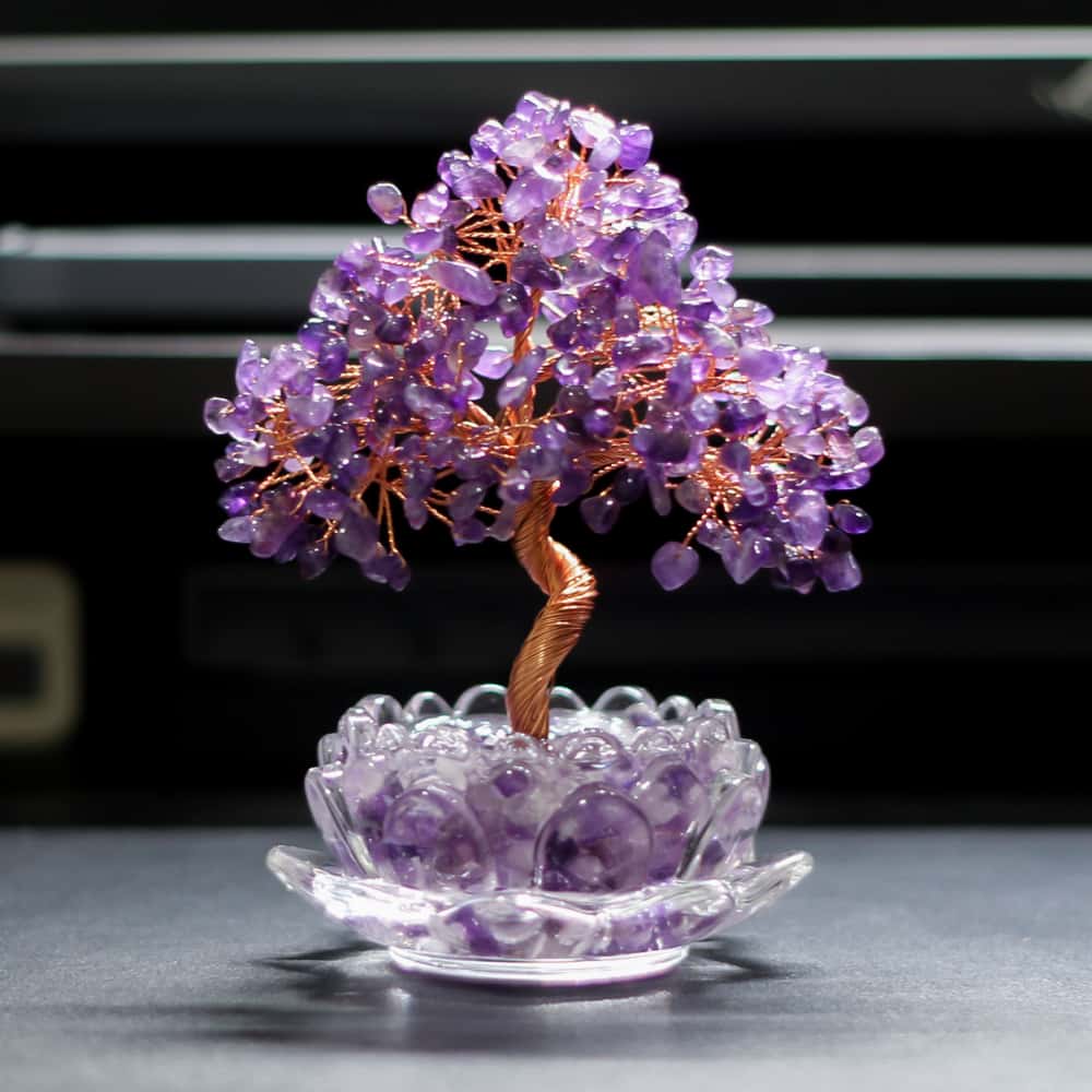 Abundance and Harmony: Natural Crystal Bonsai Money Tree Lotus Placement