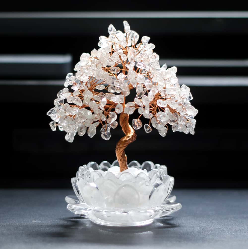 Abundance and Harmony: Natural Crystal Bonsai Money Tree Lotus Placement