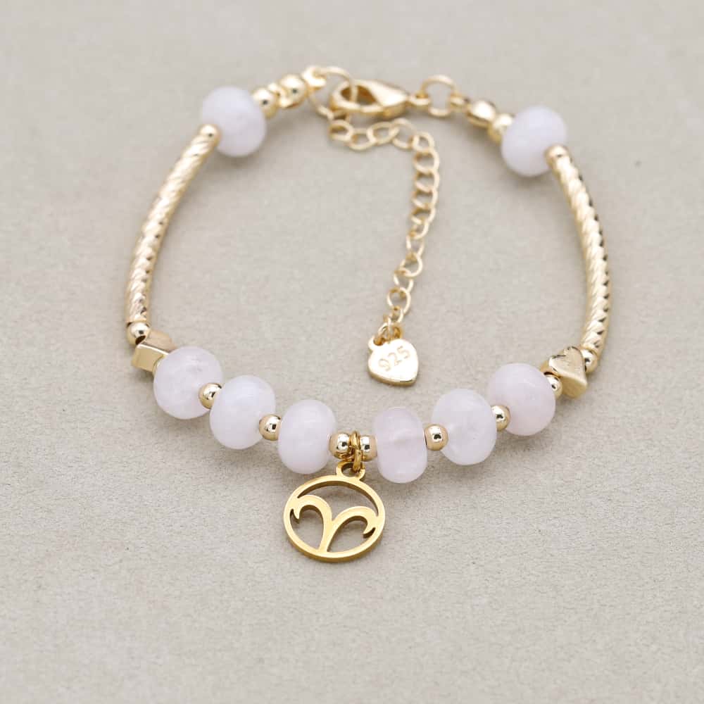 Love and Guardian Zodiac Rose Quartz Abacus Bead Bracelet
