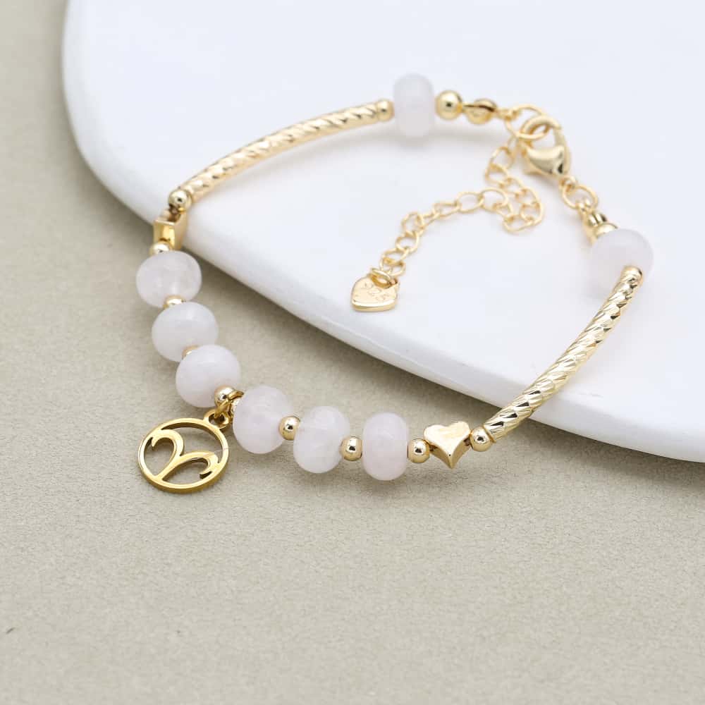 Love and Guardian Zodiac Rose Quartz Abacus Bead Bracelet