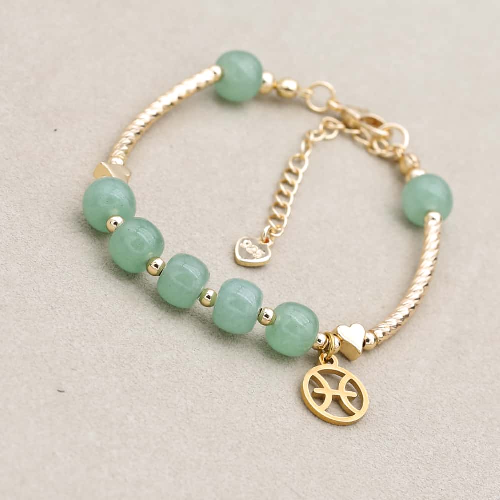 Prosperity and Good Luck Zodiac Green Aventurine Abacus Bead Bracelet