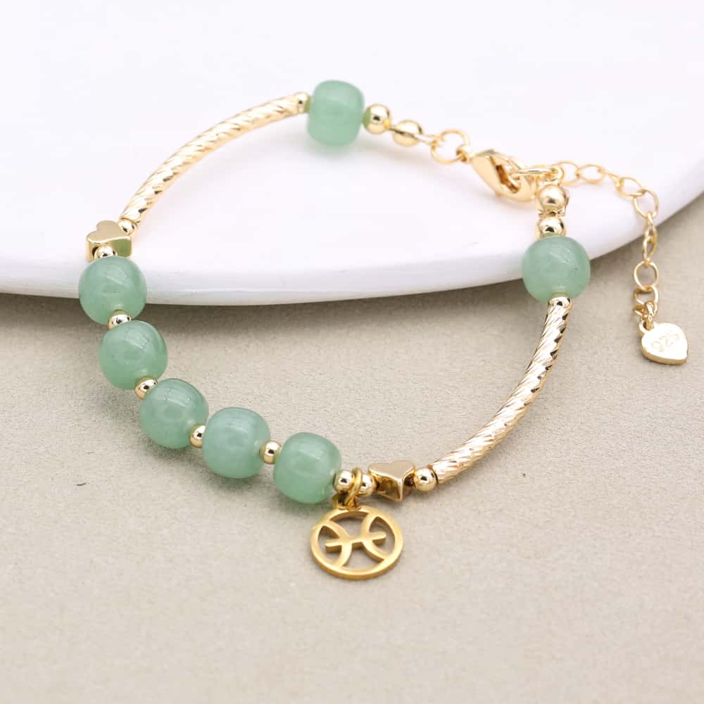 Prosperity and Good Luck Zodiac Green Aventurine Abacus Bead Bracelet