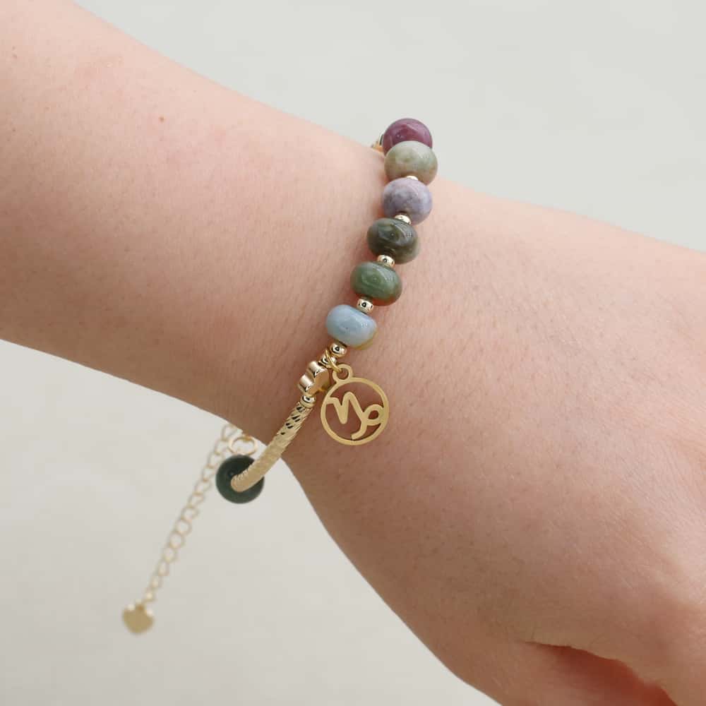 Strength and Harmony Zodiac Indian Agate Abacus Bead Bracelet