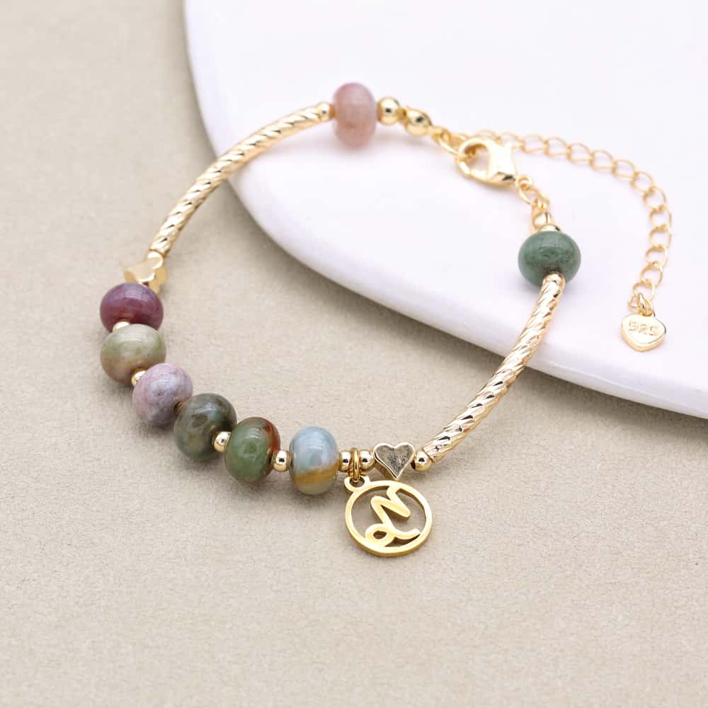Strength and Harmony Zodiac Indian Agate Abacus Bead Bracelet