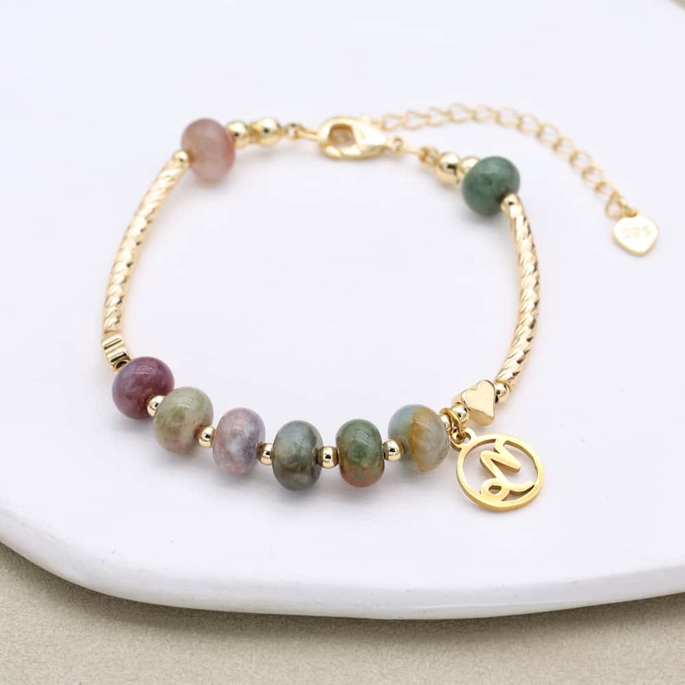Strength and Harmony Zodiac Indian Agate Abacus Bead Bracelet