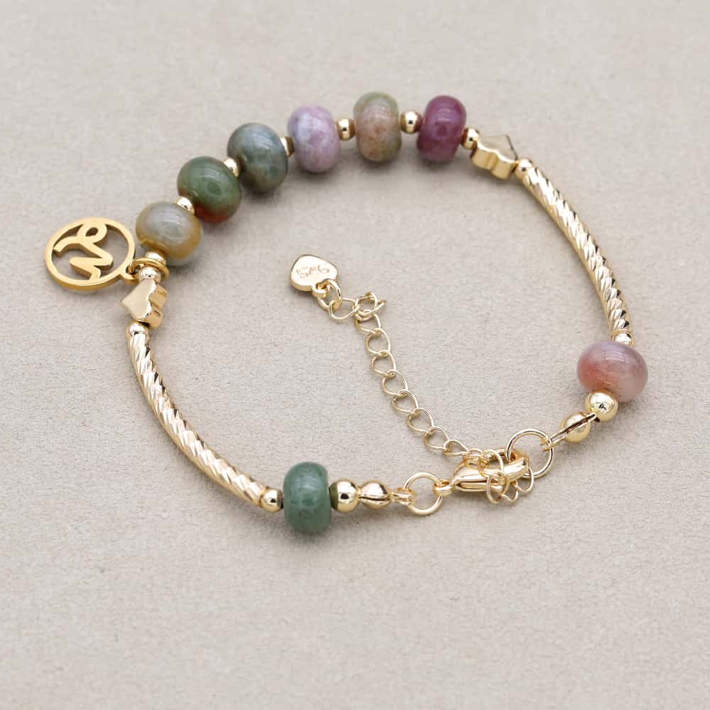 Strength and Harmony Zodiac Indian Agate Abacus Bead Bracelet