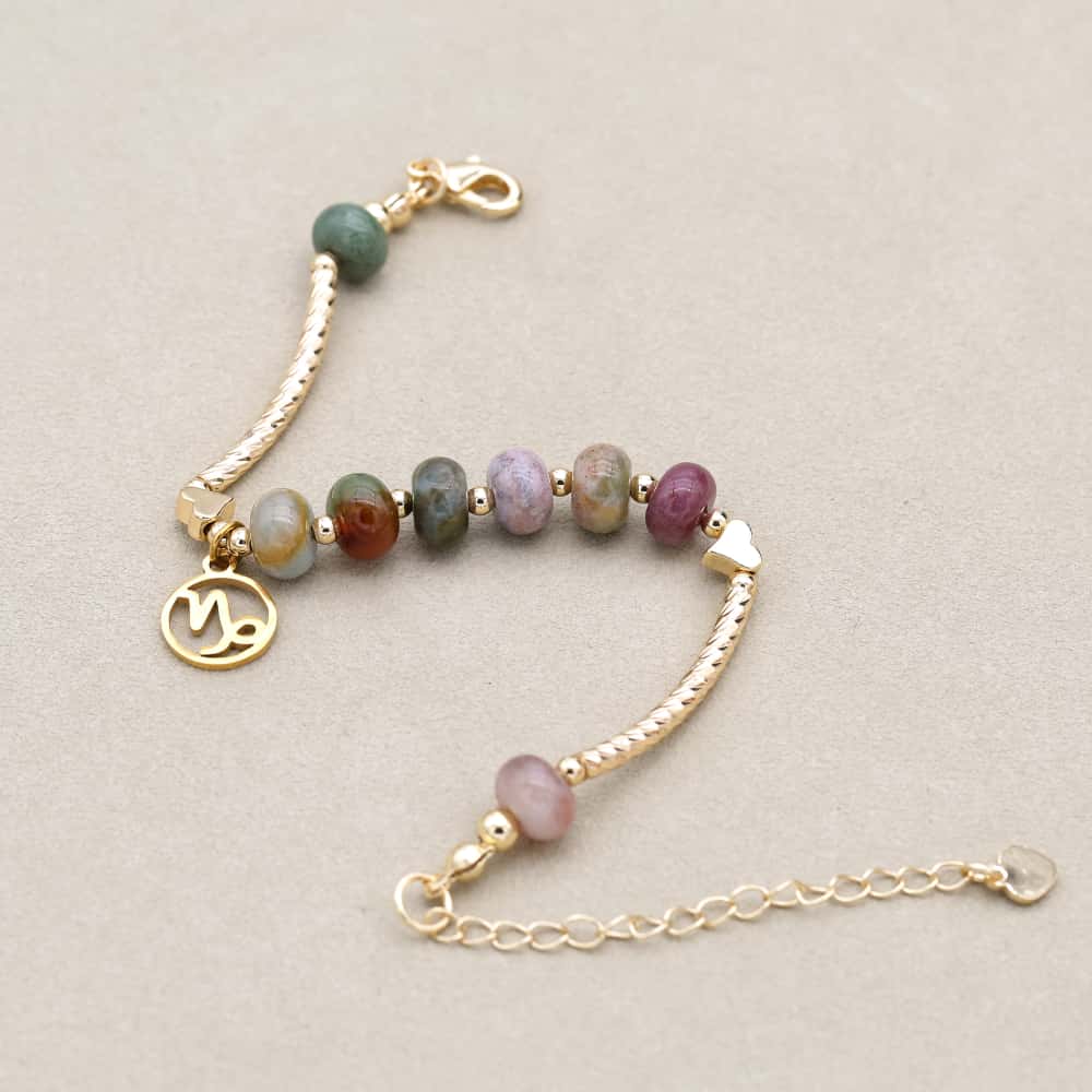 Strength and Harmony Zodiac Indian Agate Abacus Bead Bracelet
