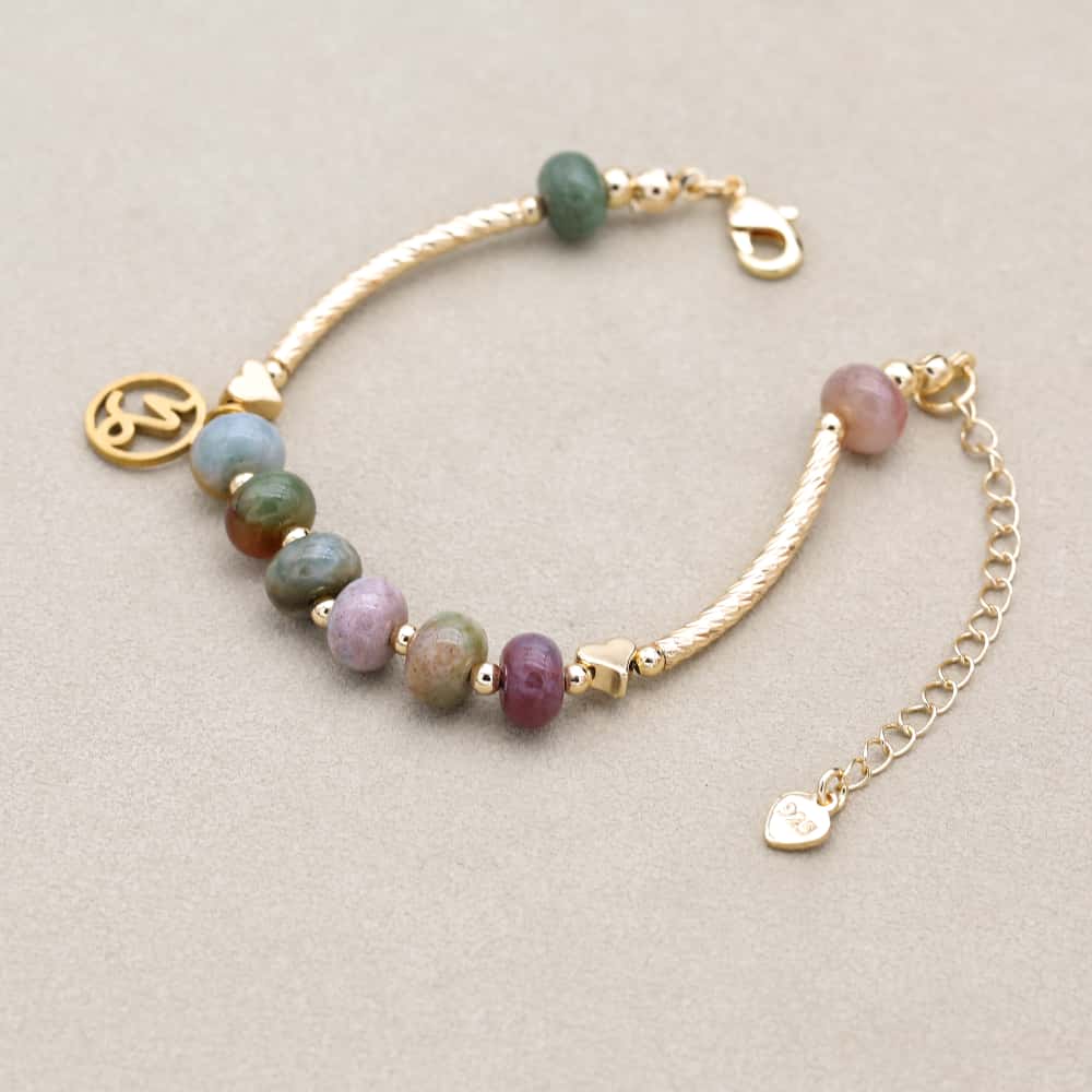Strength and Harmony Zodiac Indian Agate Abacus Bead Bracelet