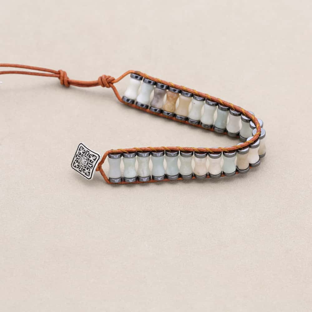 Hope and Balance Amazonite Bamboo Leather Bracelet