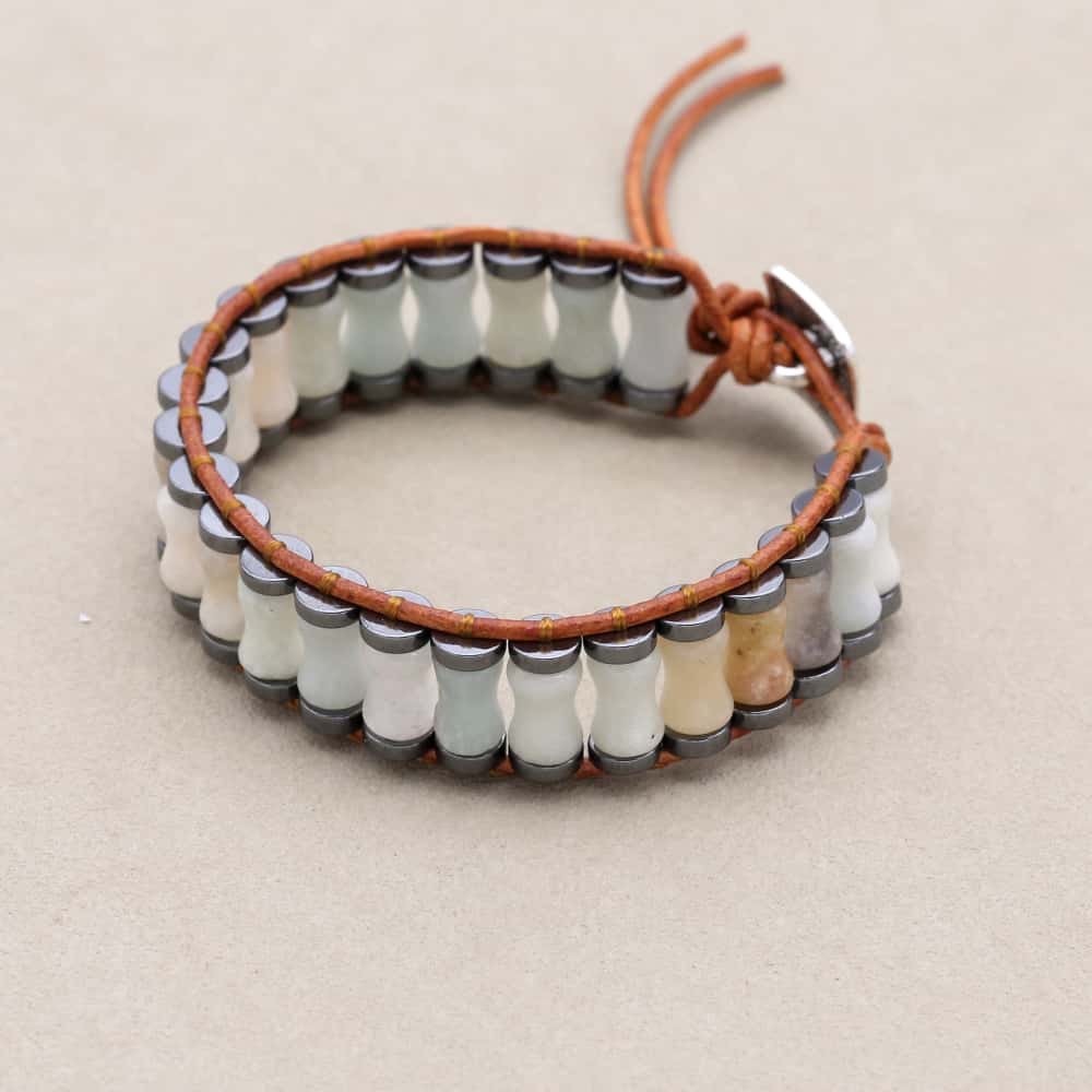 Hope and Balance Amazonite Bamboo Leather Bracelet