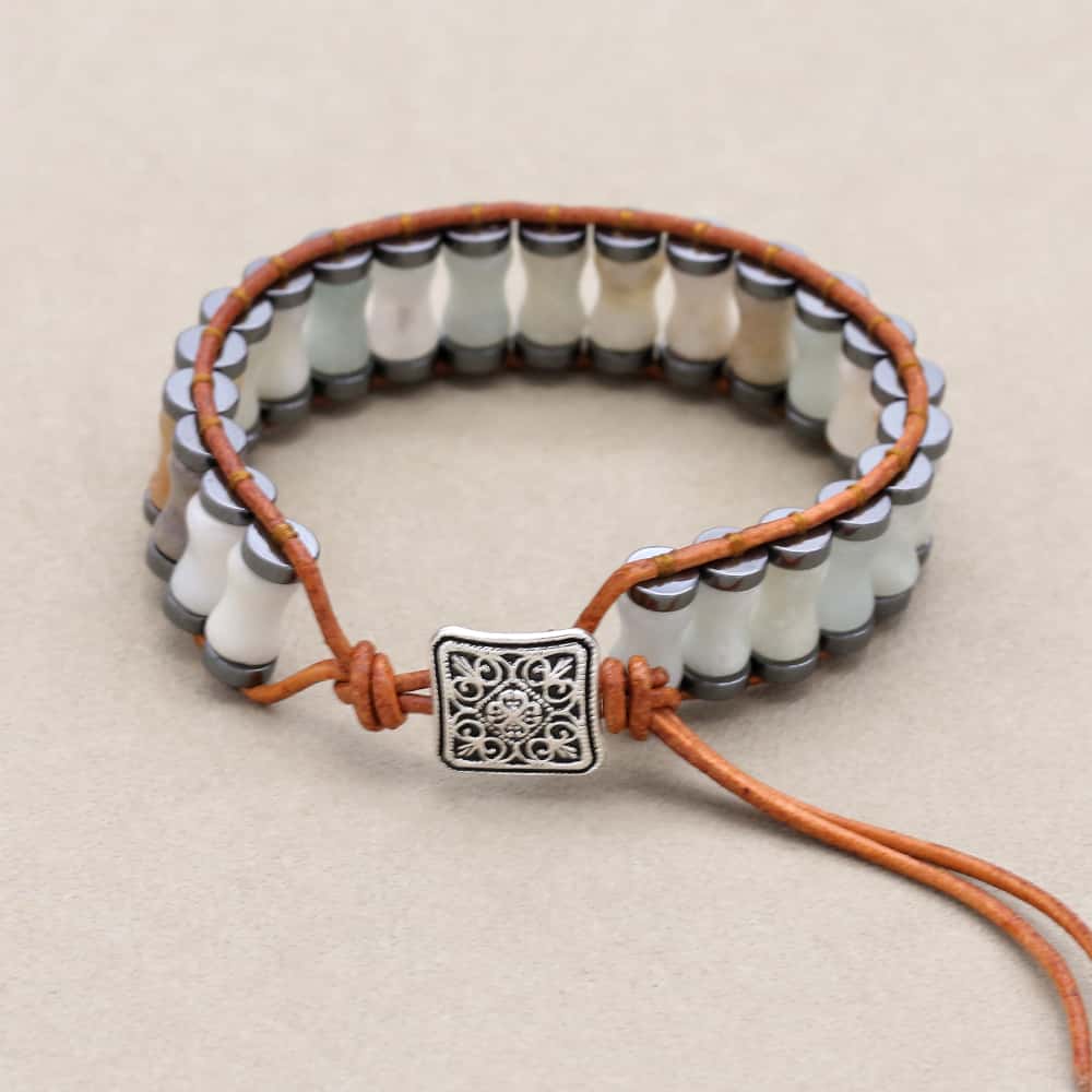 Hope and Balance Amazonite Bamboo Leather Bracelet
