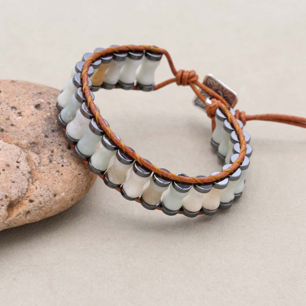 Hope and Balance Amazonite Bamboo Leather Bracelet