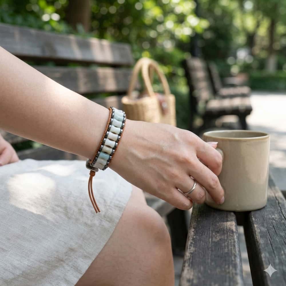 Hope and Balance Amazonite Bamboo Leather Bracelet