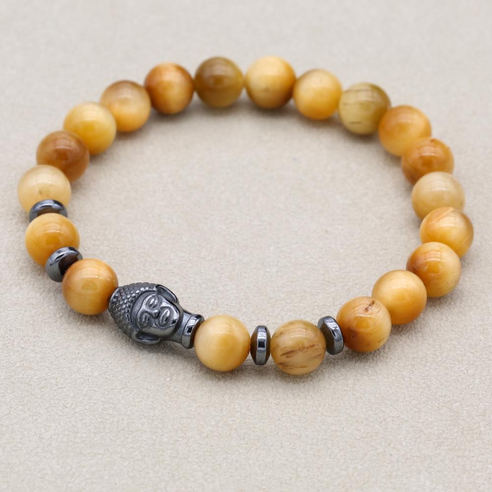 Reichtum und Achtsamkeit Buddha-Armband aus goldenem Tigerauge
