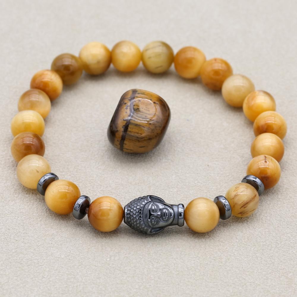 Reichtum und Achtsamkeit Buddha-Armband aus goldenem Tigerauge