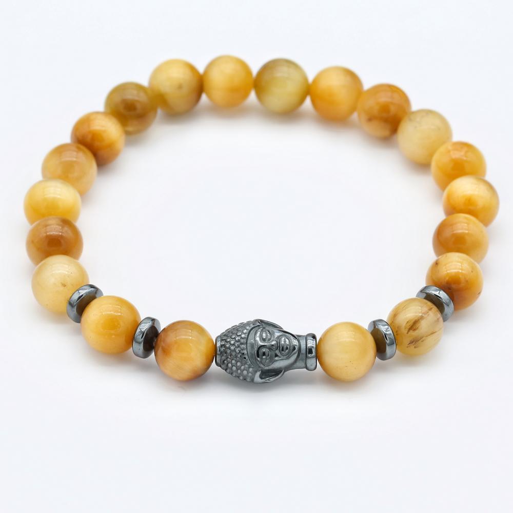 Reichtum und Achtsamkeit Buddha-Armband aus goldenem Tigerauge