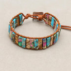 Erdvision Bohemien-Wickelarmband aus Leder und Landschaftsjaspis
