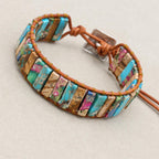 Erdvision Bohemien-Wickelarmband aus Leder und Landschaftsjaspis