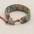 Erdvision Bohemien-Wickelarmband aus Leder und Landschaftsjaspis