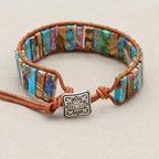 Erdvision Bohemien-Wickelarmband aus Leder und Landschaftsjaspis