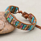 Erdvision Bohemien-Wickelarmband aus Leder und Landschaftsjaspis