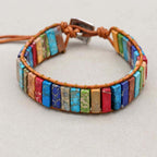 Chakra-Ausrichtung Bohemien-Wickelarmband aus Leder und Imperial-Jaspis