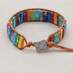 Chakra-Ausrichtung Bohemien-Wickelarmband aus Leder und Imperial-Jaspis